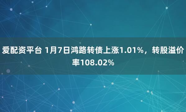 爱配资平台 1月7日鸿路转债上涨1.01%，转股溢价率108.02%